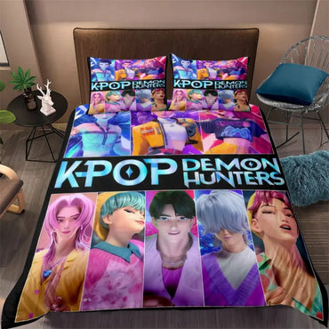 KPop D-Demon Hunters Bedding Set Single Halloween Costume Bedding Set - 2-3 Piece Comforter Quilt Duvet Cover Pillow Case Sets