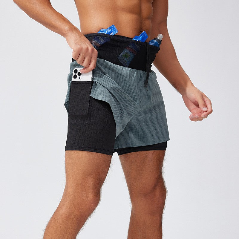 Men's Trail Running Shorts Quick Dry Double Layer with Liner & Waist Pocket Marathon Hiking Outdoor Training Athletic Breathable