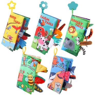 8 Page Tail Cloth Book Touch And Feel Infant Soft Books Cartoon Animals Development Interactive Early Education Toys For Baby