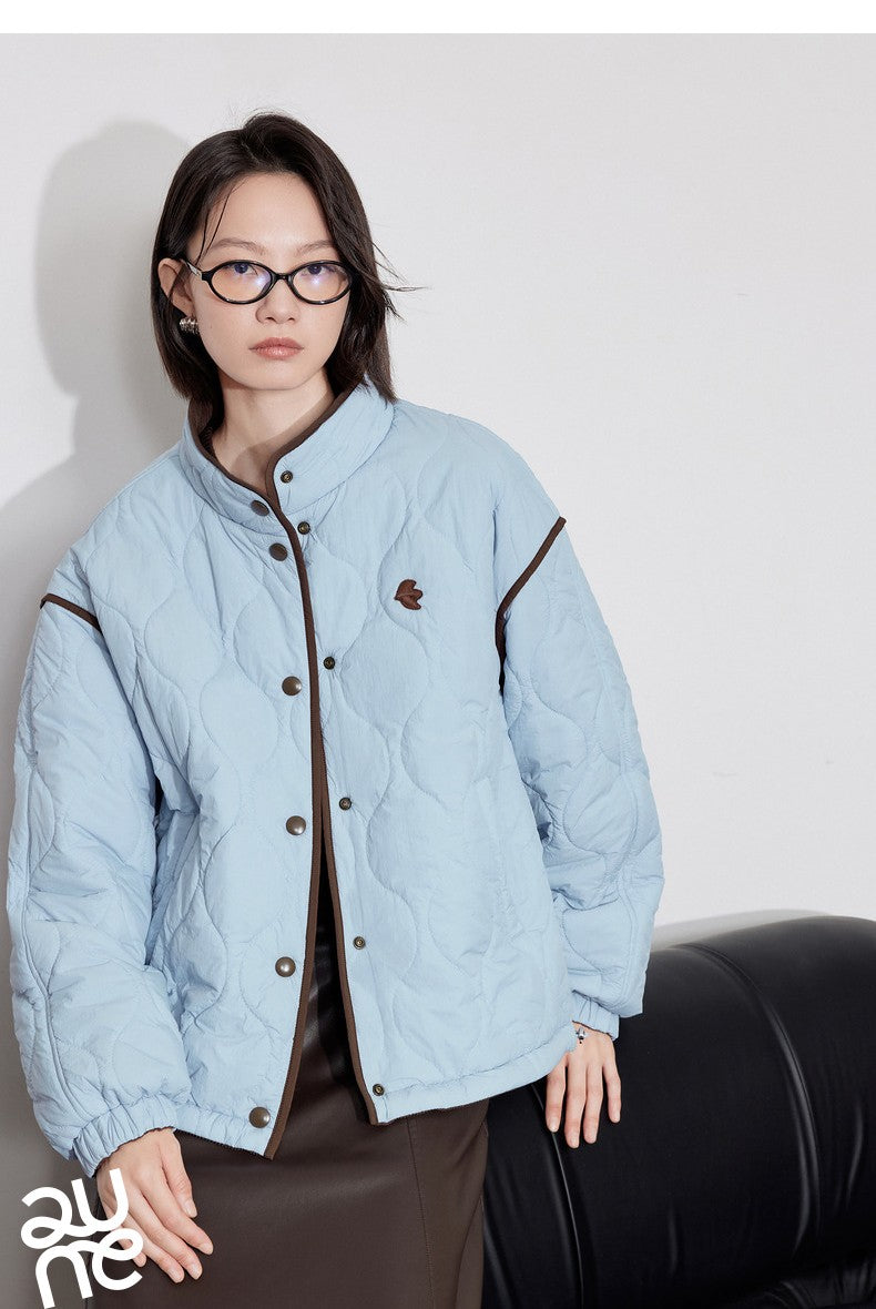 TOYOUTH Women Thick Cotton Coat 2024 Winter Long Sleeve Lapel Collar Contrasting Color Splicing Elegant Outwear Jacket Coat