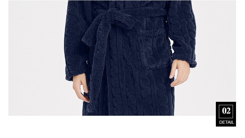 New American Cotton Velvet Jacquard Hooded Men's Dressing Gown with Fleece Thickened Autumn and Winter Couple Dressing Gown