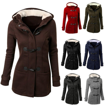 Womens Winter Hooded Cardigans Hooded Horn Button Jackets Fleece Coat Outerwear Dropship