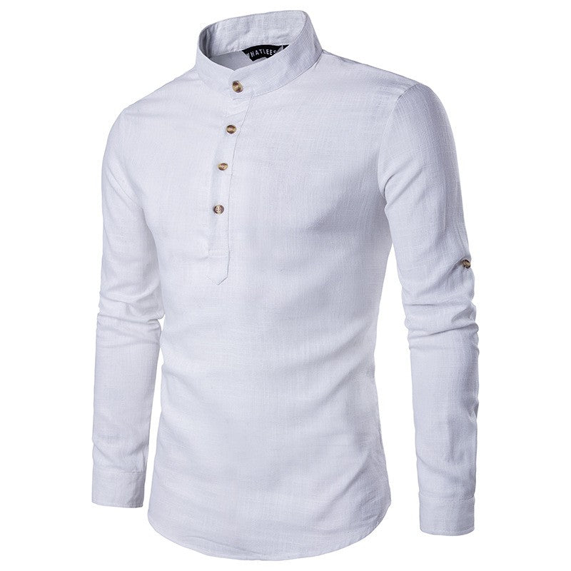 Euro Size Mens Linen Shirts Long Sleeve Button Down Solid Loose 2024 Spring Autumn Dress Henley Shirts Fashion Male Clothes