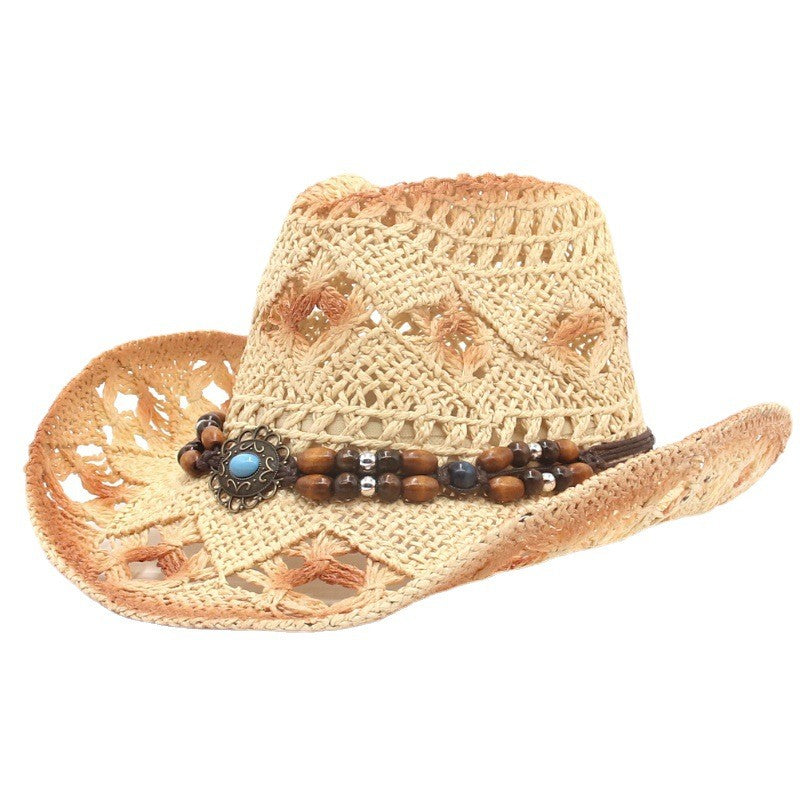 Novo chapéu de cowboy respirável de proteção solar para praia, estilo étnico, proteção solar e sombra ocidentais