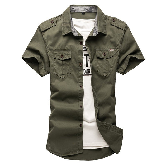 2025 New Men's Cargo Tactical Shirts 100% Cotton Short Sleeve Work Brand Military Shirt Chemise Plus size 5XL