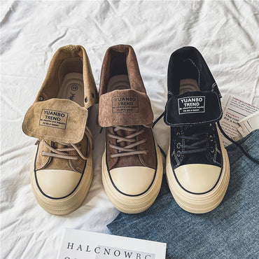 New Men's High-Top Flat-Sole Shoes Thick-Sole Casual Outdoor Work Boots Men's Walking Shoes High-top Canvas Sneakers for Couples