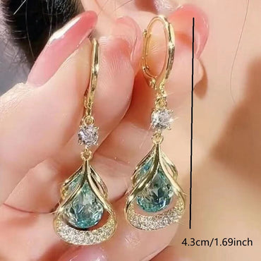 2PC Women's Fashion Cat Eye Stone Water Drop Niche Design Earrings Jewelry Accessories Suitable for Date, Party, Festival Gifts