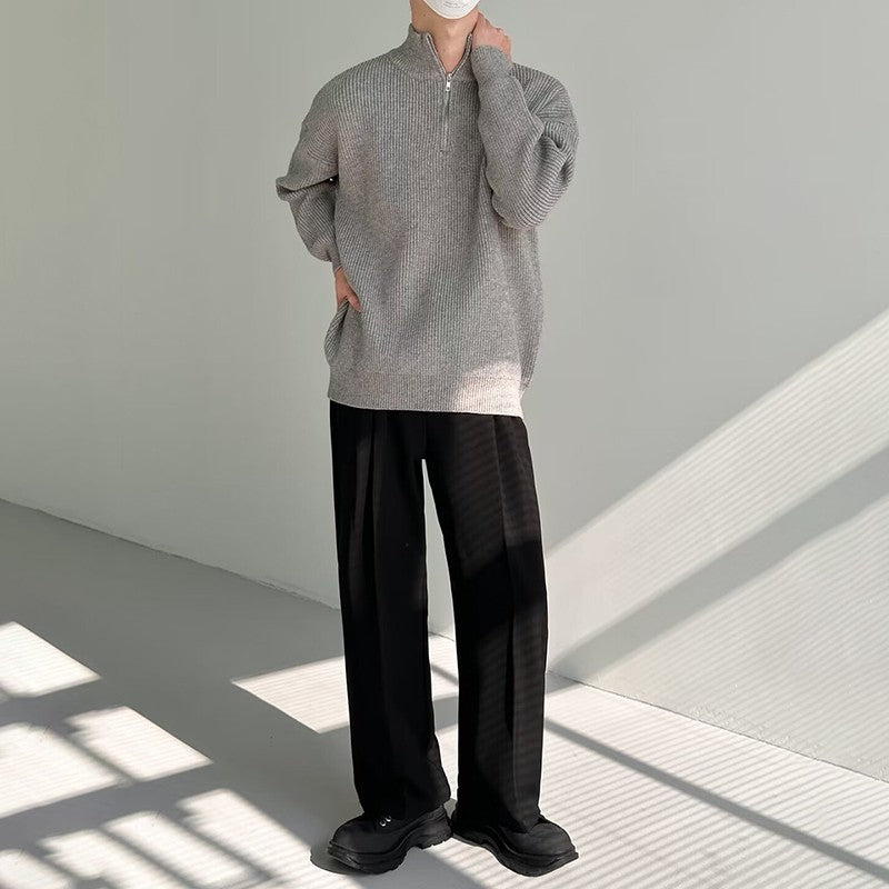 Half Zipper Men's Knitwear Sweater Autumn Solid Color Knitted Pullover Japanese Harajuku Sweaters Hip-Hop Streetwear Pullovers