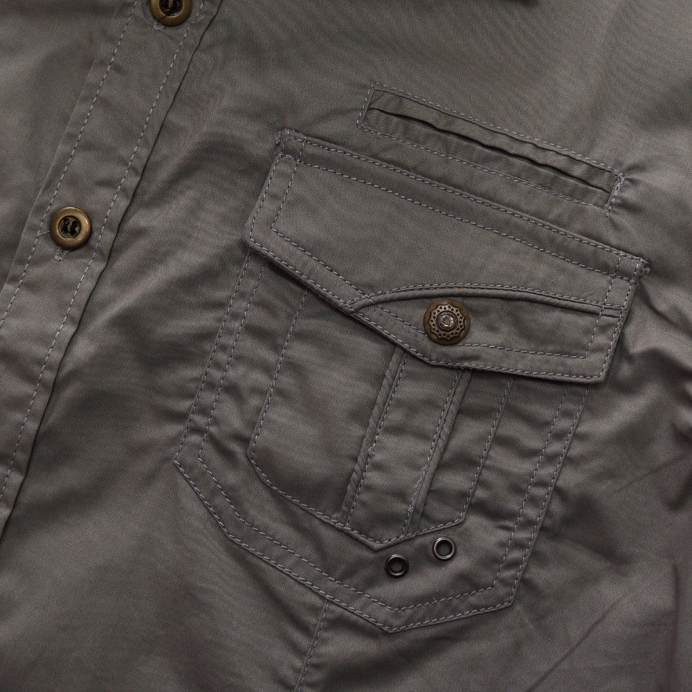 2022 New Arrive Mens Cargo Shirt Men Casual Shirt Solid Short Sleeve Shirts Multi Pocket Work Shirt Plus Size 100% Cotton