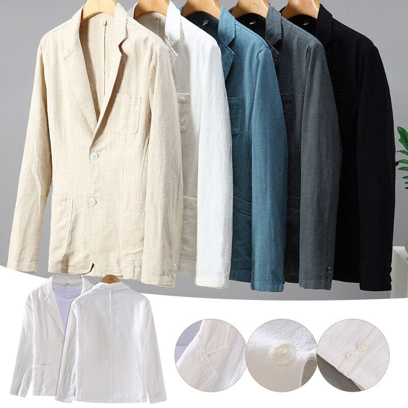 2024 Retro Cotton Linen Men Blazer Coat Beach Wedding Party Suit Spring Summer Fashion Male Formal Business Slim Suit Jacket