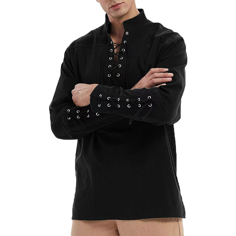 Cotton Linen Shirts for Men Medieval Costume Beach Tops Shirt Pull on Male Loose Casual Streetwear Cosplay Long Sleeve