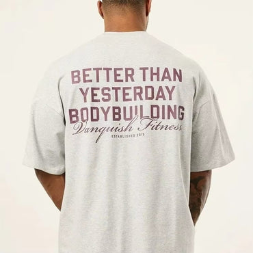 2025 British Men's Fitness Sports Short Sleeve T-shirt Loose Cotton Round Neck T-shirt Trendy Fashion Casual Street Tops