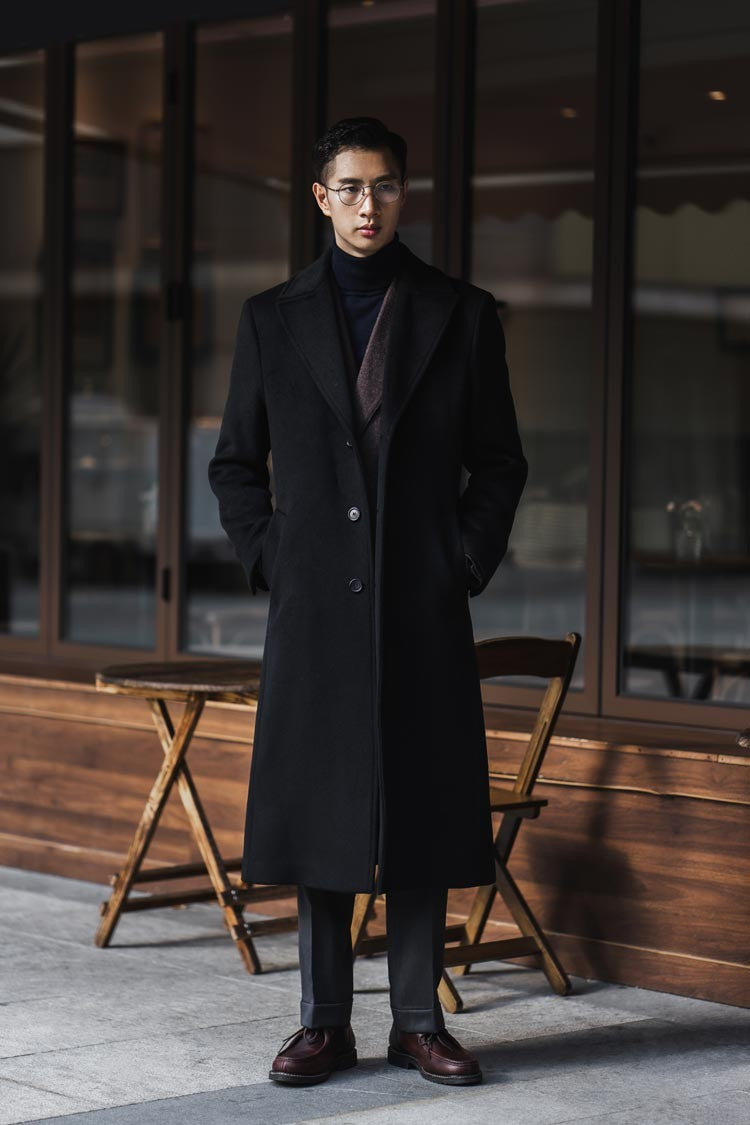 Mauroicardi Autumn Winter Long Warm Black Trench Coat Men Single Breasted Luxury Wool Blends Overcoat 2022 High Quality Clothing