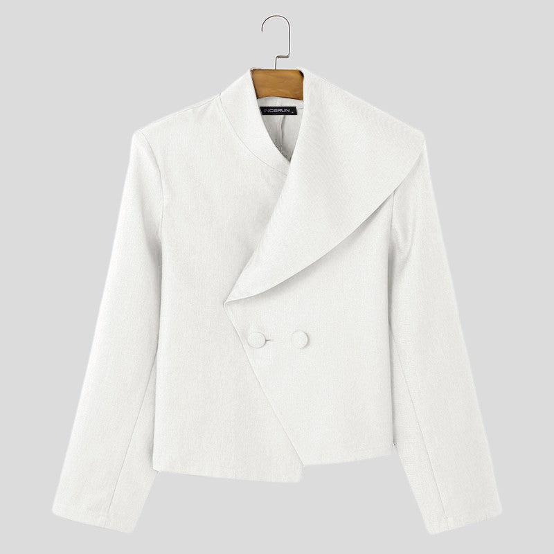 Casual Stylish Style Tops INCERUN New Men Asymmetrical Collar Suit Handsome Male Solid All-match Loose Long Sleeved Blazers 2025