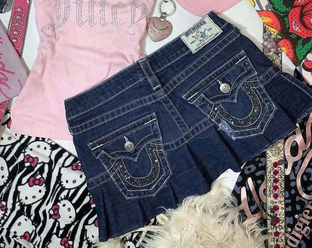 Gothic High Waisted Retro Y2k Skirt Letter Embroidery Patchwork Zipper Denim Ple