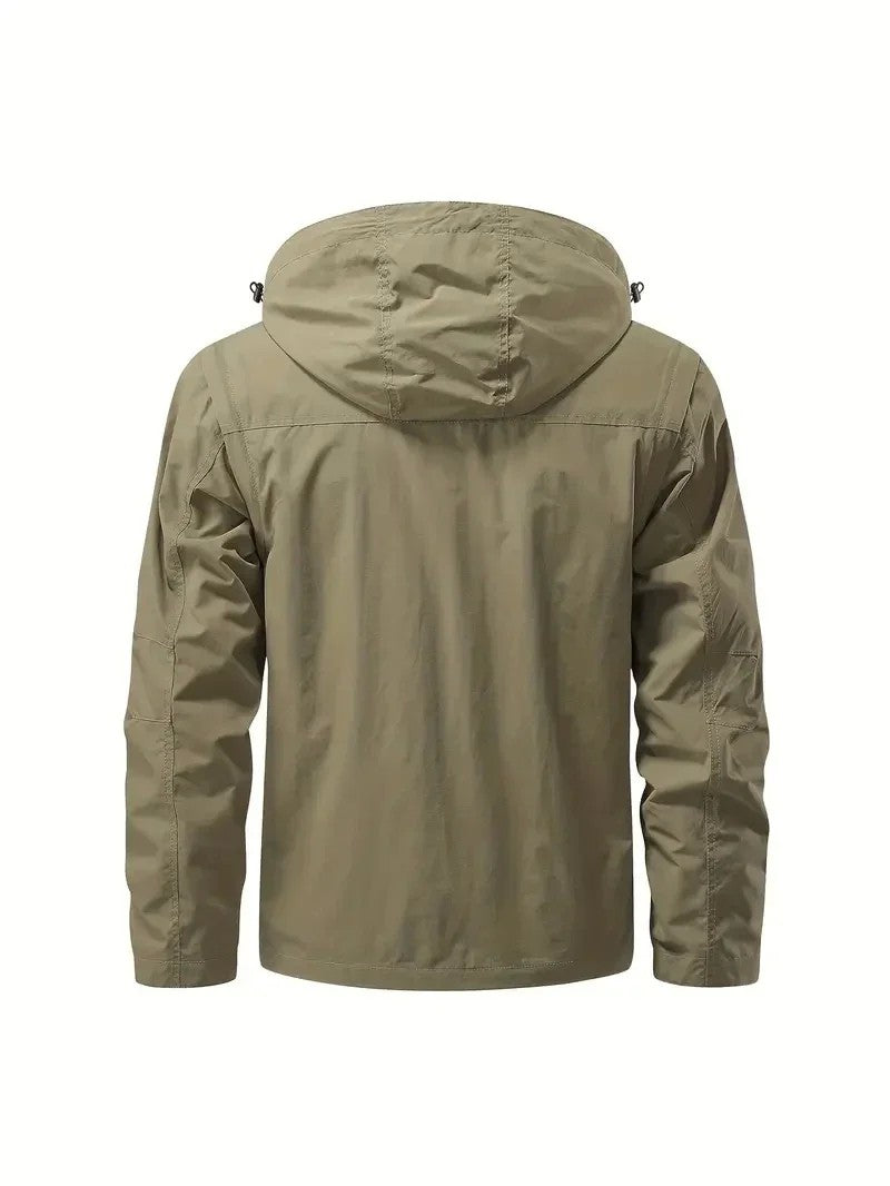 Men's Casual Waterproof Multi Bag Cargo Jacket Vest Suitable for Outdoor Activities Detachable Windproof Hooded Jacket Jacket