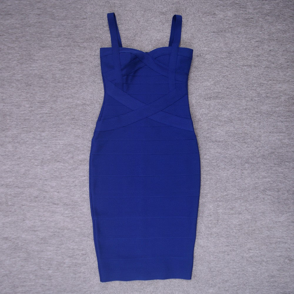 BEAUKEY Sexy Vintage Quality Evening Yellow Bandage Dress 2023 Women Summer Blue