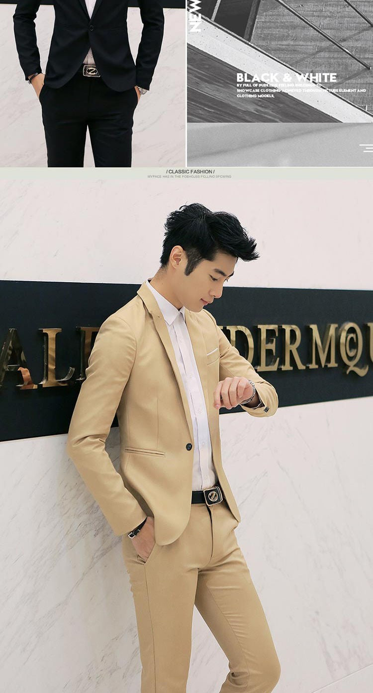 Summer Men's Casual Suit Fashion Business Office Trendy Non-ironing Anti-wrinkle Suit Jacket Solid Color Slim Fit Men's Suit