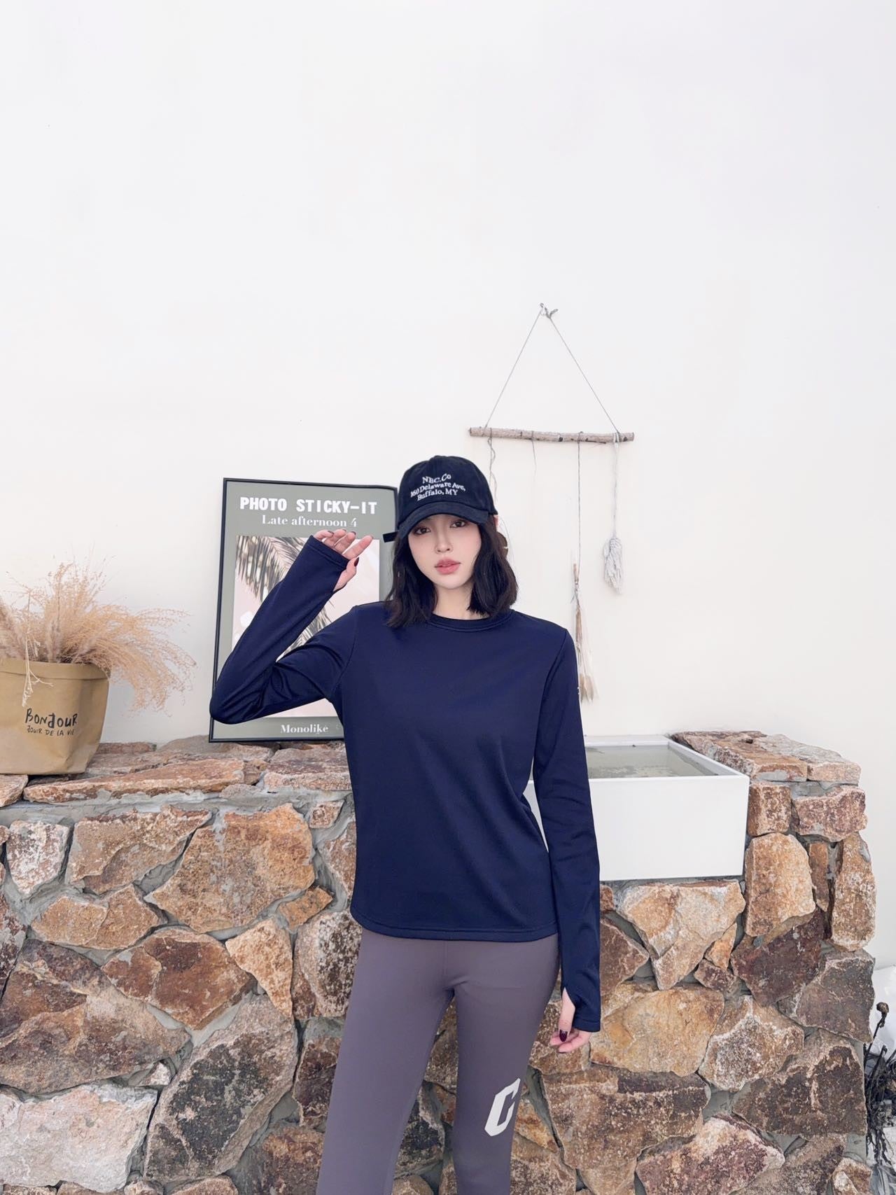 Sports Long Sleeved T-shirt Women Elastic O Neck Bottom Yoga Top Fitness Running Solid Black Navy Autumn Women's Shirts Fashion