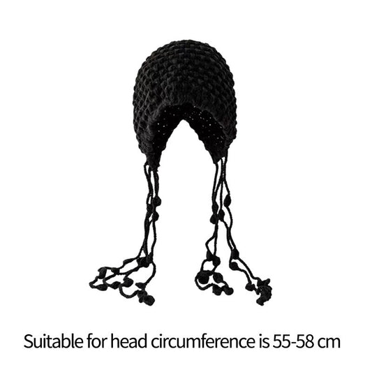 Autumn Winter Women's Hat Hand-knitted Woolen Tassel Cap Beanie Fashion Ear-protecting Cap Outdoor Warmth Headscarf Hat