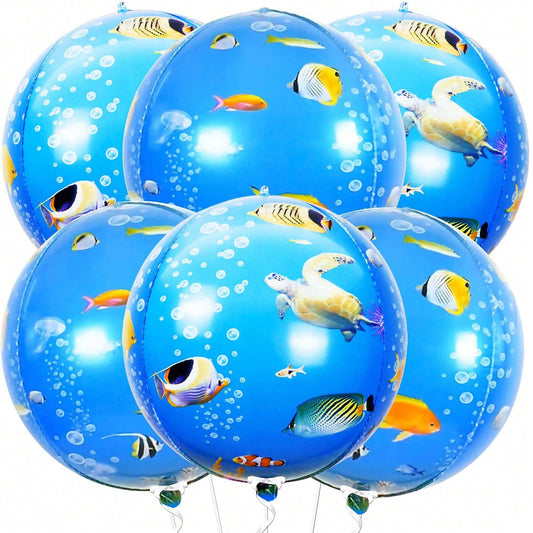 6pcs 22 Inch Round 4D Ocean Birthday Sea Turtle Mylar Balloons Ocean Mermaid Theme Party Sea Animal Birthday Party Balloons