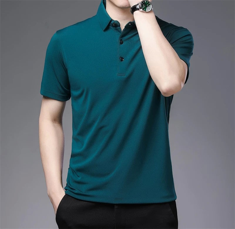 2024 Men's New Solid Color Business Casual POLO Shirt Summer Fashion Casual Short Sleeve Comfortable and Breathable Top