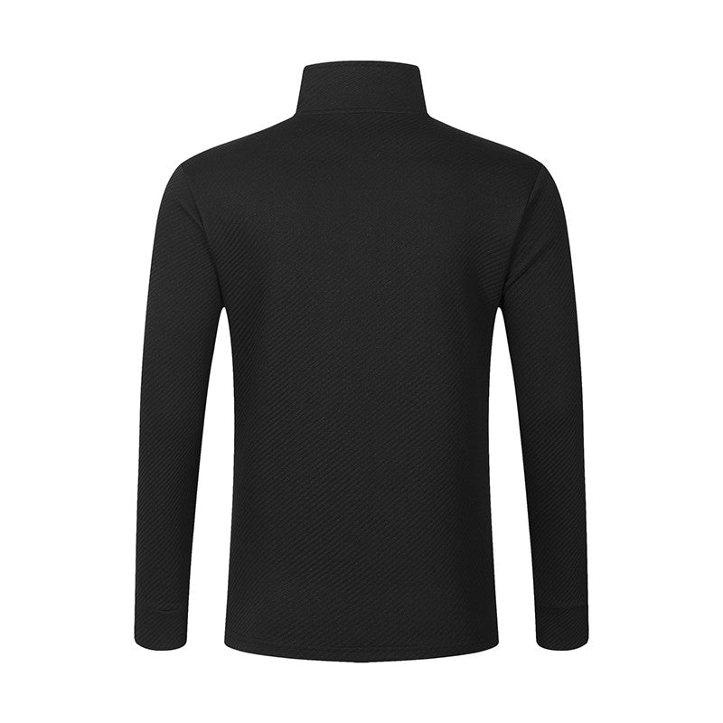 Men's Business Casual Polo Long Sleeve T-shirt spring and autumn Twill jacquard zipper polo shirt Comfortable and Breathable Top