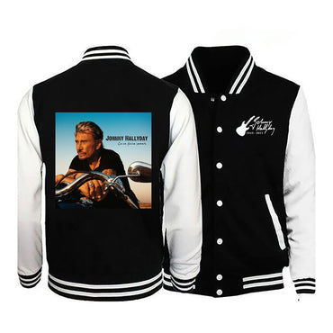 2024Johnny Hallyday nova jaqueta bomber masculina de manga comprida casual jaqueta de uniforme de beisebol