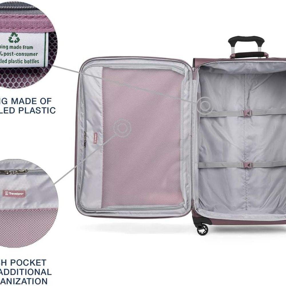 Expandable 4-Wheel Softside Luggage, Dusty Rose Pink, 29-Inch Large Suitcase for Men & Women