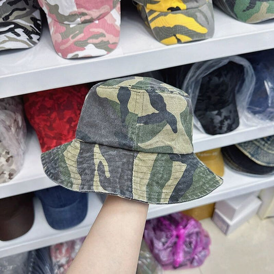 New Washed Cotton Camouflage Bucket Hat For Men And Women Outdoor Travel Casual Sun Cap Panama Fisherman Hats Bob