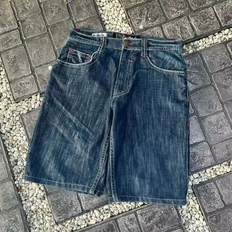 High Quality Street Y2K Retro Denim Shorts Shinjuku Hip Hop Pocket Loose Denim Shorts For Men and Women In Summer Gothic Shorts