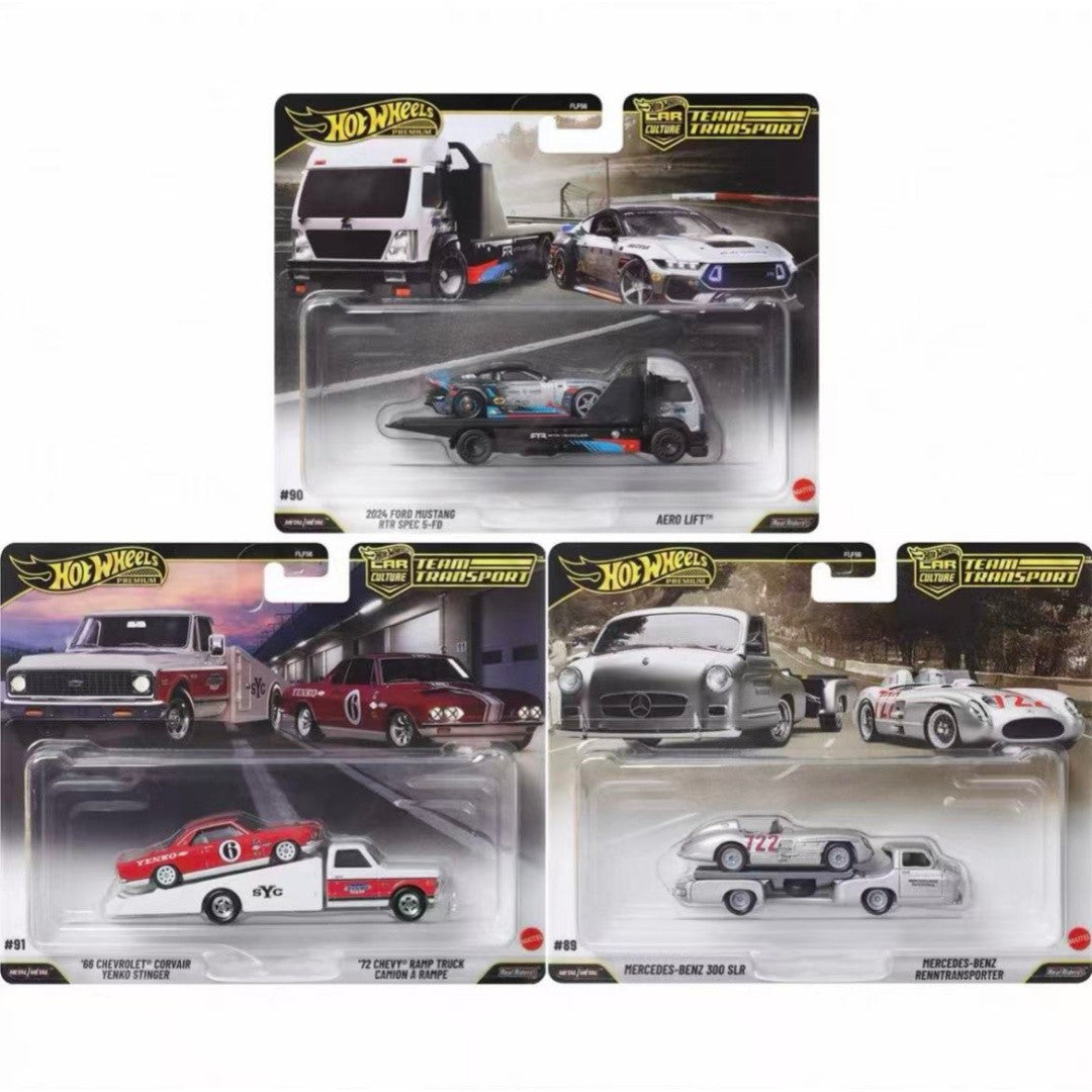 Hot Wheels FLF56 Car Hauler Series Mercedes-Benz 300SLR Corvette Ford Mustang Modelos de Carros Fundidos Carros de Simulação Aniversário Menino Pr