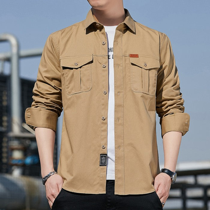 100% Cotton New Cargo Shirt for Men Long Sleeve 2 Pocket Shirts Outdoor Casual Blouses High Quality Clothing Overshirt