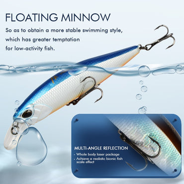 MEREDITH JERK MINNOW 100F 14g Flutuante Wobbler Isca de Pesca 24 Cores Isca Minnow Isca Dura Qualidade Profissional Profundidade0.8-1.0m