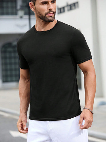 Summer Men black T-shirt Short sleeve Solid T shirts Short Sleeve T Shirt Fashion Soft Black Tee Clothing Tops
