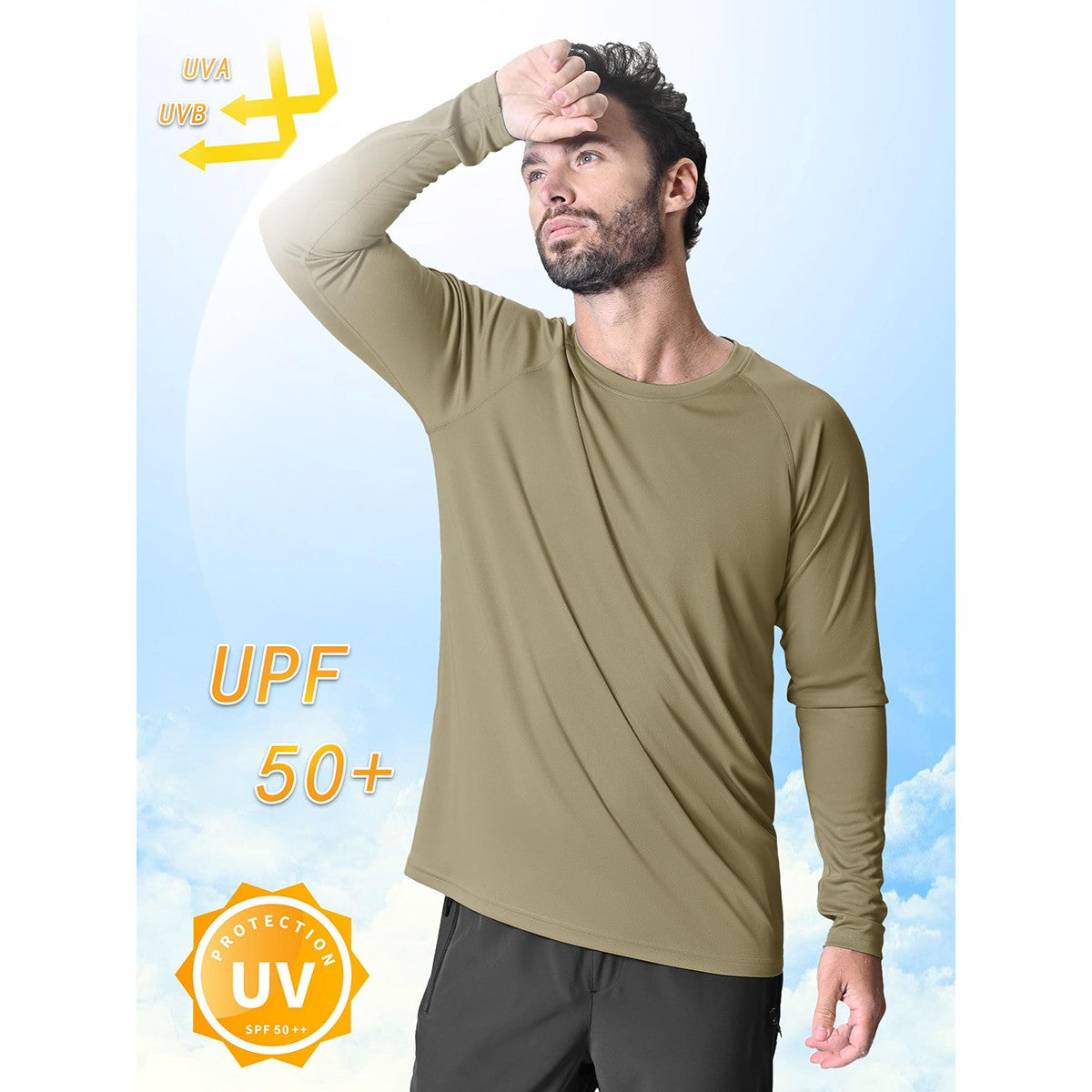 TACVASEN UV Shirt Men's O-Neck Long Sleeve UPF 50+ Sun Protection T-Shirt Quick Dry Sports Tee Hiking Fishing Outdoors Pullovers