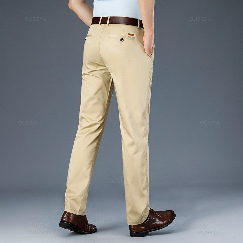 Spring Summer Straight Suit Pants Men Cotton Business Stretch Royal Blue Khaki Black Thin Office Formal Trousers Male Size 40 42