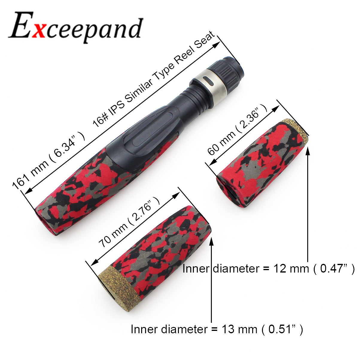 Exceepand Cabo Dividido de Haste de Pesca Giratória EVA CAMO Vermelho e Verde Componentes de Haste de Reparo DIY para Bass Pike Upgrade