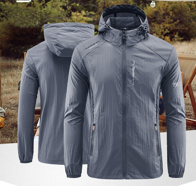 Summer Outdoor Quick Dry Sun-Protective Thin Jacket Men Hiking Fishing Cycling Hooded Gym Sport Windbreaker Ultra Light Coats
