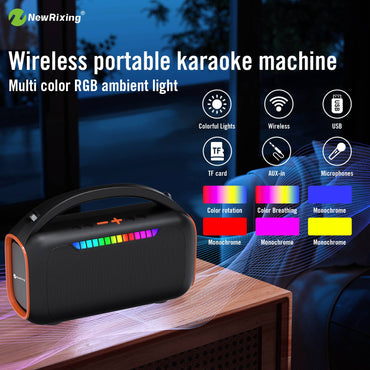 Karaoke machine with 2 mics,portable karaoke system,RBG light,30W,automatic connection when turned on,For BT5.3/USB/TF/AUX