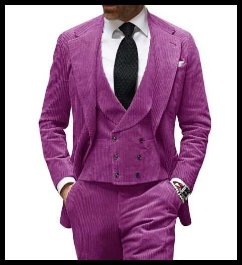 Brown Corduroy Vintage Men Suits Tailor-Made 3 Pieces Wedding Groom Custom Tuxedo Prom Slim Fit 3Pcs