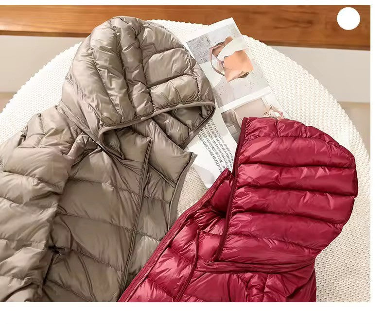 Women's X-long Office Lady Hat Detachable Puffer Jackets 2025 New Arrival Autumn Winter White Duck Down Warm Coat