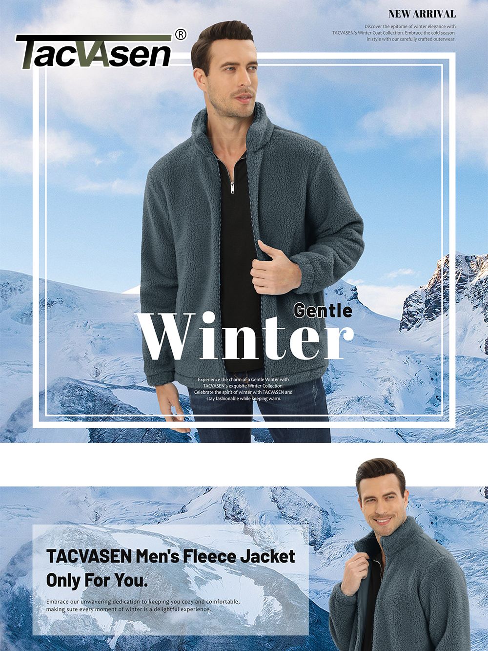 TACVASEN Winter Full Zip Up Warm Fleece Jackets Mens Fuzzy Sherpa Jacket Thicken Thermal Outdoor Fluffy Coat Zip Pocket Outwear