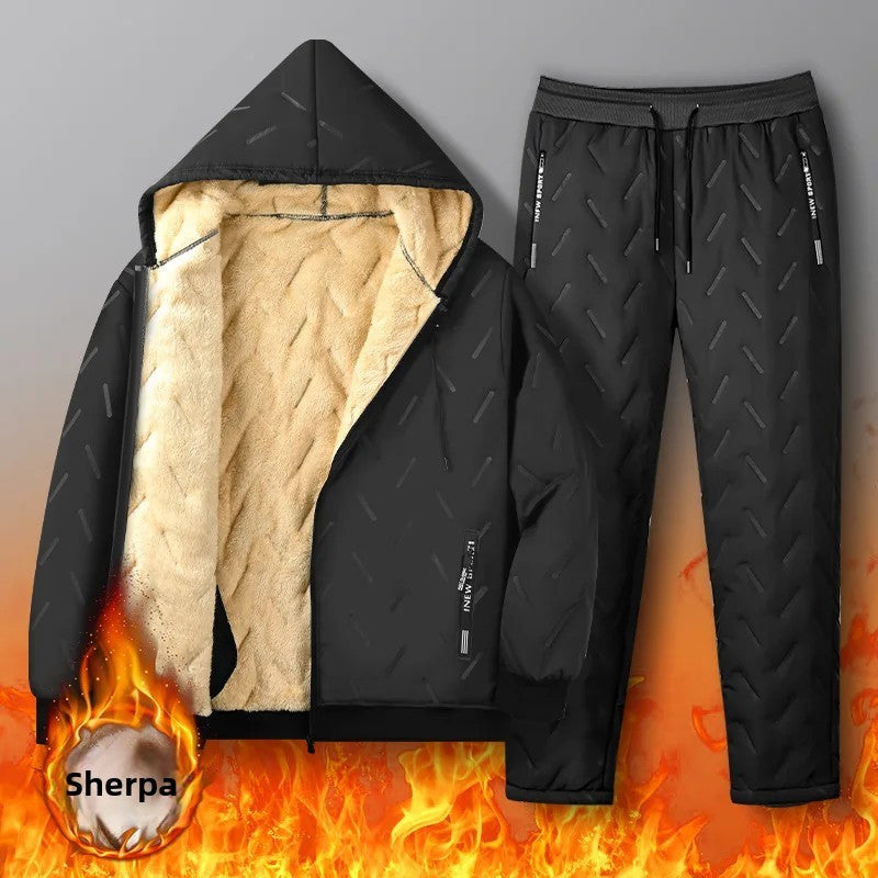 Men's Winter Lamb Velvet Jacket Fleece Lined Cotton Suit Hooded Loose plus Size Warm Cotton Coat Thermal Cotton Clothing