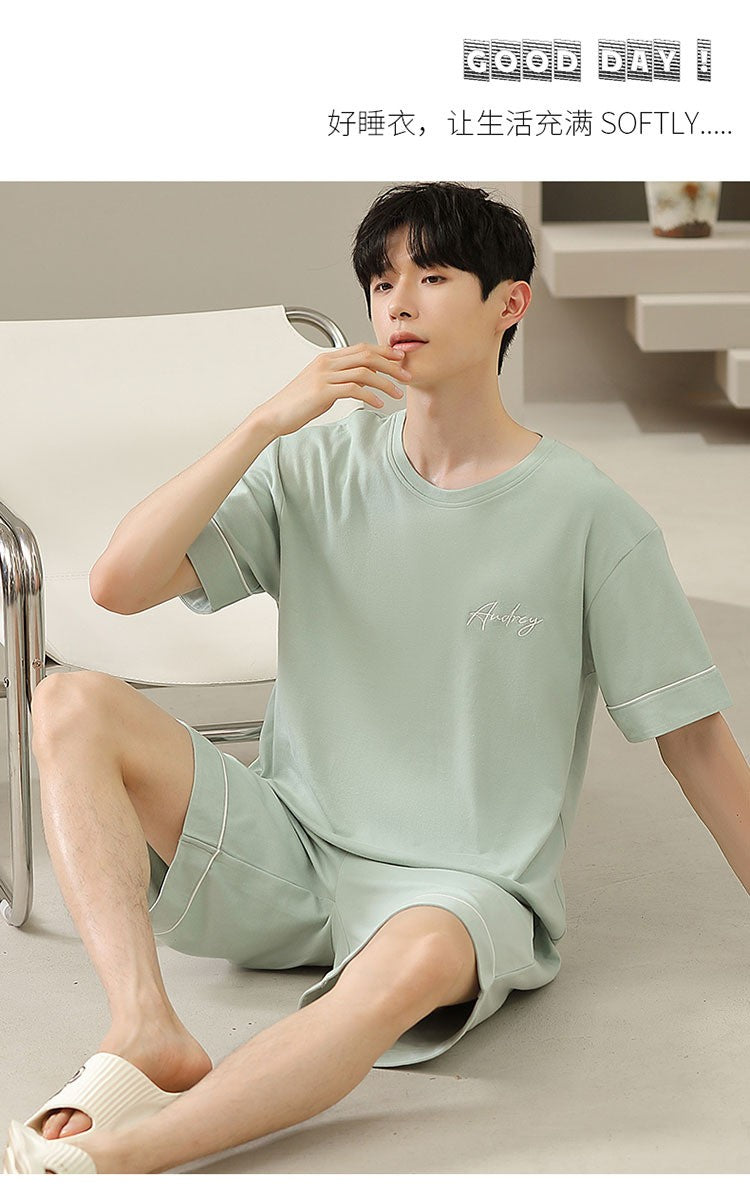 2023 New Men's Nightwear Summer Thin Soft Homewear Youth Boy Short Sleeping Top & Pant Pajamas Set Male Sleepwear Big Size