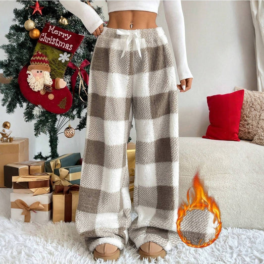Christmas Elastic Waist Long Pants Women Trousers Wide leg Casual Female Belt Plaid Loose Ankle-Length Home Pants 2YK Pajama