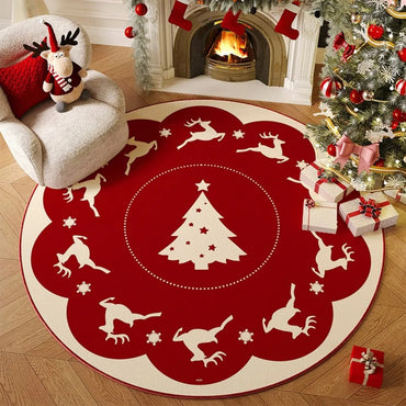 VIKAMA Christmas Atmosphere Round Rug Non-Slip Durable Living Room Sofa Mat Study Office Carpet Festive Home Decor