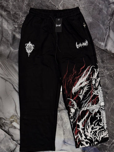 Street Fashion Brand Devil Dragon Print Retro Letters Fashion Casual Trousers Men Harajuku Fashion Punk Straight Wide-leg Pants