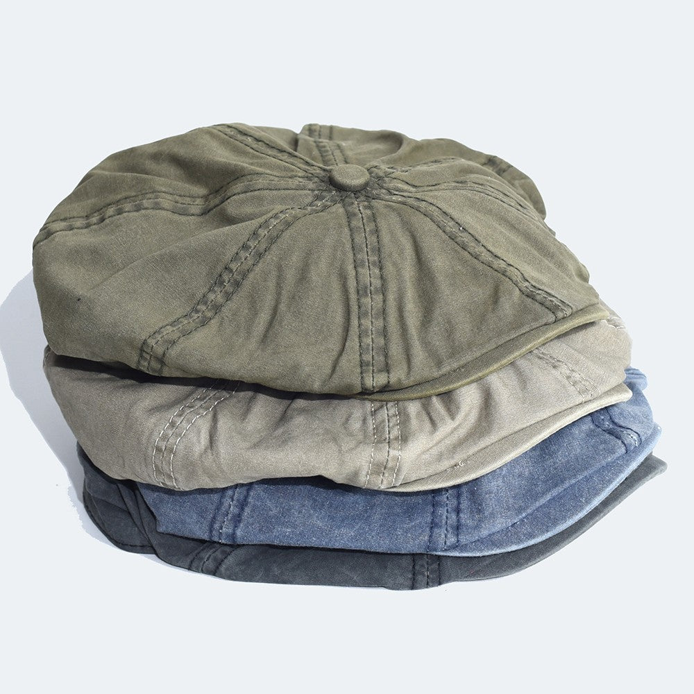 Washed Cotton Newsboy Cap Peaky Octagonal Hat Vintage Casual Cap Solid Berets Visor Gatsby Flat Ivy Hat