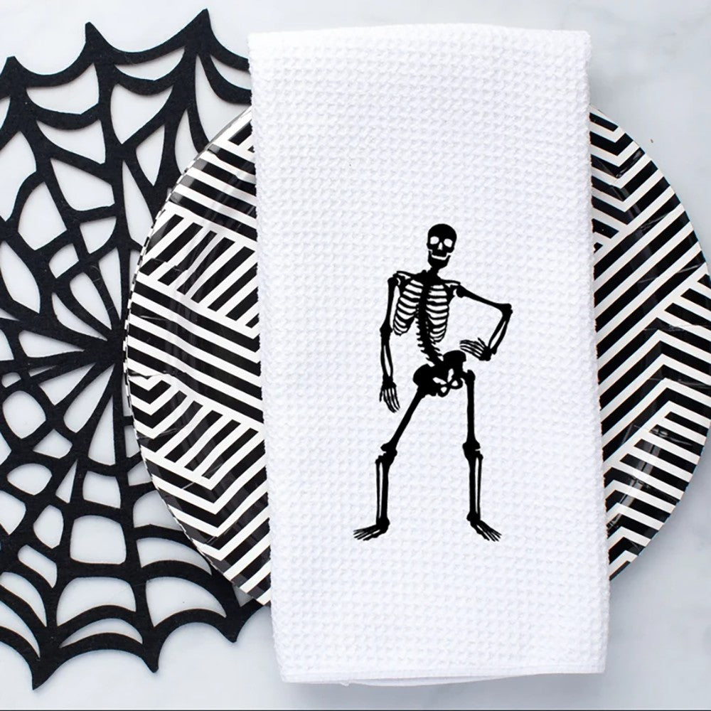 Skeleton Waffle Tea Towel Halloween Spooky Goth Season Kitchen Table Decoration Dancing Skeleton Towel Housewarming Hostess Gift